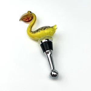 Coastal Yellow Pelican Glass Wine Bottle Stopper - Picture 1 of 4