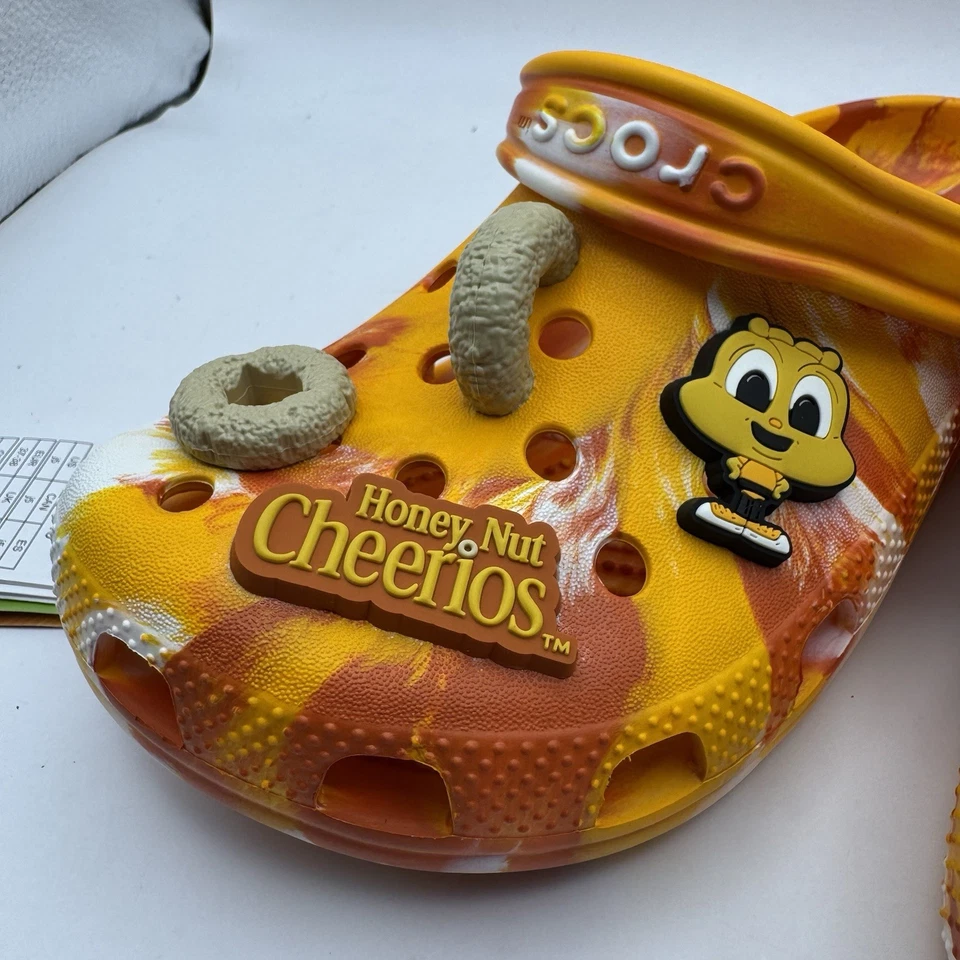 Crocs Honey Nut Cheerios Classic Clog Kids Size Junior 5 Womens 7 Sandals Charms