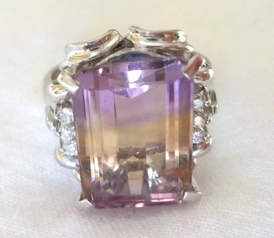 Heavy Solid Platinum Solitaire Ametrine Diamond Ring - 10.52 gms, Sz 7, 7.17 ctw - Image 1 of 4