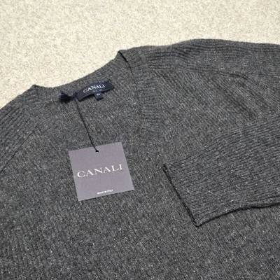 Canali Men Heathered Gray V Neck Ribbed Wool Silk Angora Sweater Jumper Sz IT 54 - Image 1 of 4