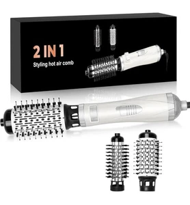 2 In 1 Hot Air Styler Comb 38mm 50mm Hair Curling Round Brush Rotating Dryer - Picture 1 of 24