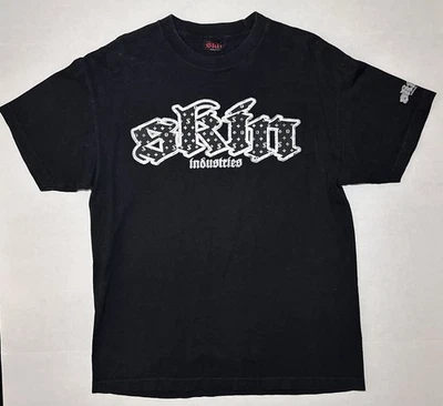 Camiseta negra vintage Y2K Skin Industries con logotipo trasero inverso para hombre talla grande Foto 1 de 4
