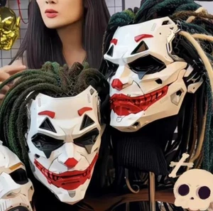 Joker Cyberpunk Vollgesichtsmaske Cosplay Helm mit Perücke Halloween Kostüm Geschenk - Bild 1 von 19