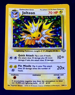 1999 Pokemon JOLTEON Jungle Set HOLO BLEED Misprint ERROR Foil Rare Card 4/64 NM - Image 1 of 4