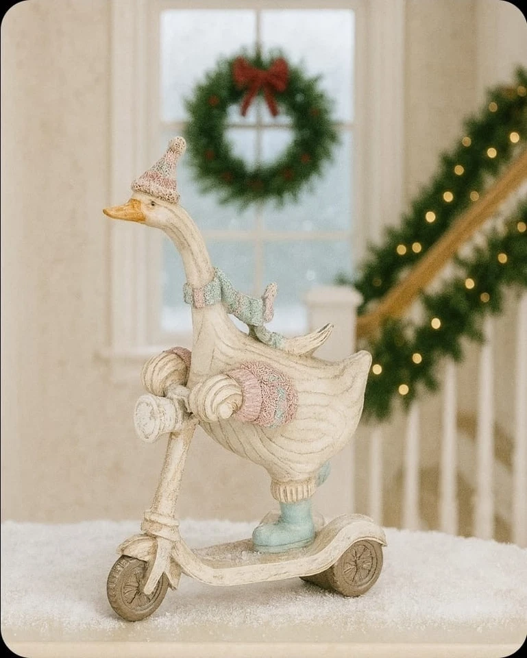 Deko Winter Gans auf dem Roller Pastell Clayre & Eef Weihnachten - Bild 1 von 1