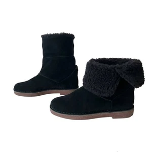 Clarks Boot Size 9.5 Black Suede Leather Fur Cuff Drafty Haze   - Picture 1 of 10