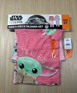 Disney Baby Yoda Girls 2T Pajama Set Pink Glitter Long Sleeve - Picture 1 of 5