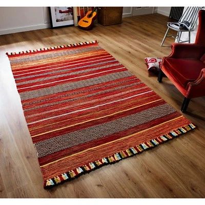 SMALL -LARGE KELIM KILIM ETHNIC NATIVE ORIENTAL WOVEN COTTON & CHENILLE RUG - Image 1 of 4