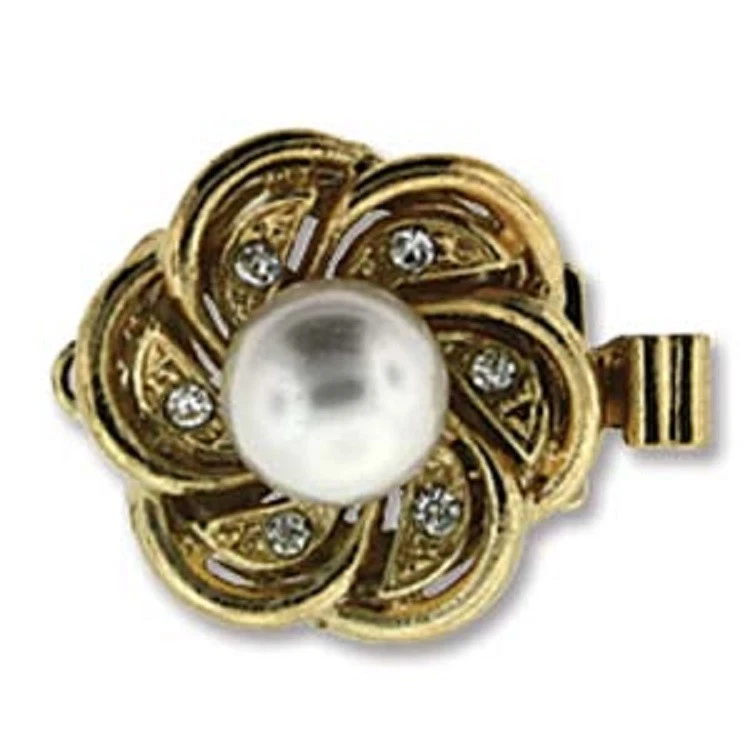 23K Gold Plated Box Clasp-Flower W/ White Pearl & Swarovski Crystals  - Image 1 of 1