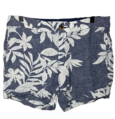 Old Navy Shorts Womens Everyday Short Linen Blend Floral Preppy Blue Size 10 M - Image 1 of 4