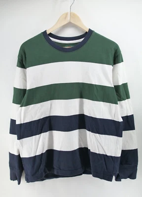 Sudadera J Crew Always Para Hombre M Verde Blanco Azul Rayas Algodón Preppy Cuello Redondo Foto 1 de 4