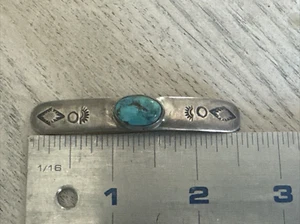 Vintage Turquoise Hand Stamped Silver Hair Pin Barrette - Picture 1 of 10
