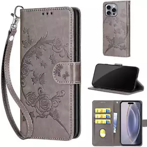 Butterfly Leather Wallet Case For Various Phone Flip Stand Cover Hot Women Girl - Picture 1 of 13
