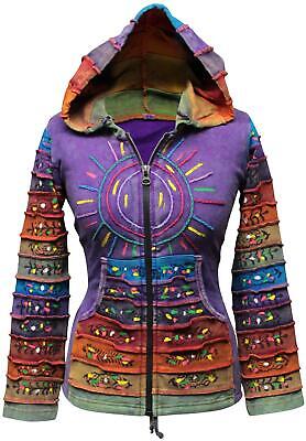 Women Sun Patchwork Hippy Boho Pointy Hoody Cardigan Pixie Goth Festival Jacket • 32.31€
