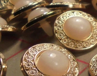 12 Little Gold Off White Plastic Shank Buttons Floral Engraved Edge 5/8" #851 - Image 1 of 4