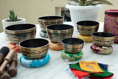 handmade mantra etching set 7 pcs singing bowl for sound healing meditation - Image 1 of 4