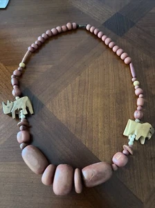 Afrika Holz Tier handgeschnitzte Perlenkette Nashorn Elefant Tiere - Bild 1 von 6