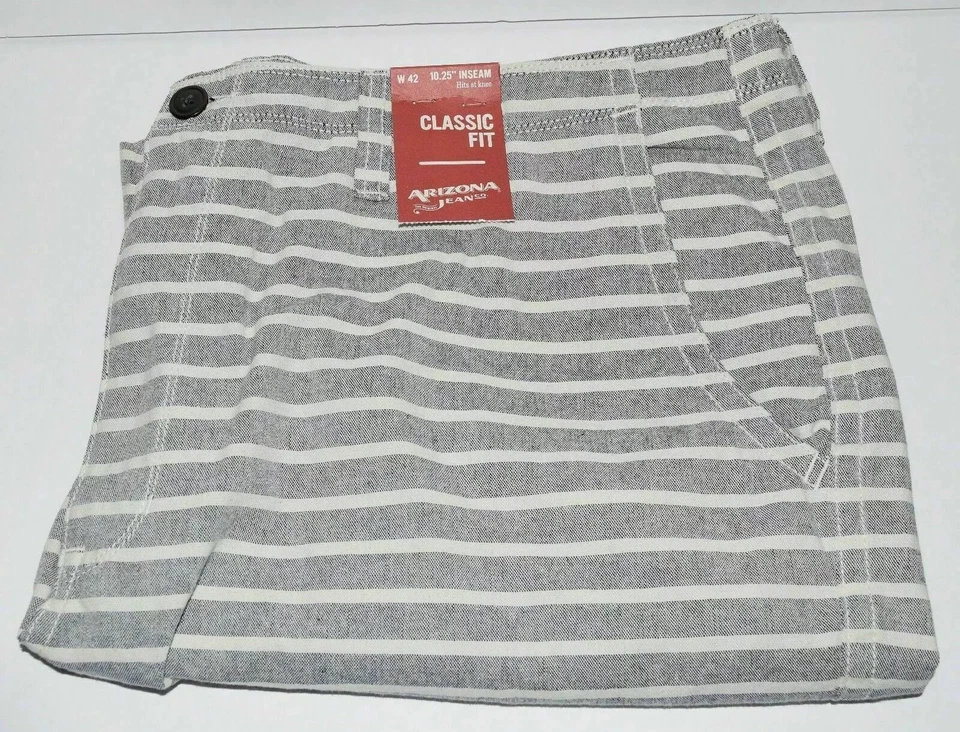 Pantalones Cortos Arizona Para Hombre Calce Clásico A Rayas Blancas - Talla: 42 Entrepierna 10.25" Foto 1 de 1