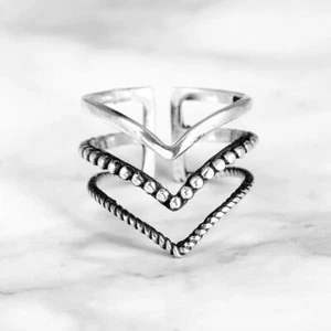 Anello Triplo Chevron Argento Sterling 925 Anello Regolabile Impilabile Anello Donna - Foto 1 di 6