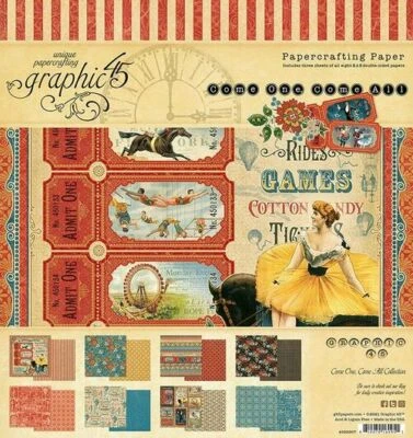 GRAPHIC 45 "COME ONE COME ALL"  8X8 PAPER PAD CIRCUS FAMILY    SCRAPJACK'S PLACE - Image 1 of 4