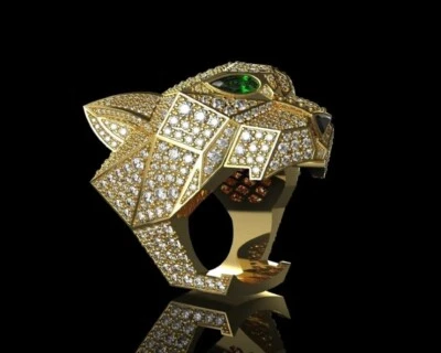 Пантера кольцо золотой изумруд дикая пантера голова заявление кольцо, мужское золотое кольцо - Изображение 1 из 4