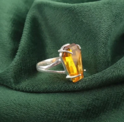 Citrine Coffin 925 Sterling Silver Handmade Statement Women Rings Jewelry M025 - Image 1 of 4