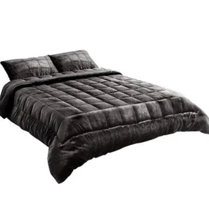 Giselle Bedding Faux Mink Quilt Charcoal Queen - Picture 1 of 8