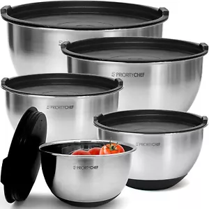Stainless Steel Mixing Bowls with Airtight Lid Thick Metal Nesting Bowls Kitchen - Picture 1 of 8