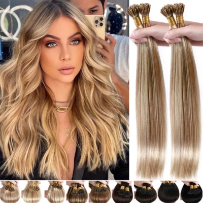Extensiones de cabello humano 1G ruso Remy punta en I micro anillo cuentas preunidas 8A Foto 1 de 4