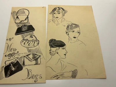 Vtg Original 30s Ladies FASHION Ink Drawings Lolita Johnson MIA , MN -Qty 7 - Image 1 of 4