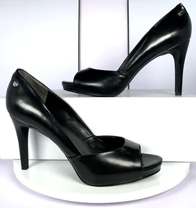 Calvin Klein Damen Moira schwarz Leder Stiletto Heels Peeptoe Plateau, 8,5 Neu mit Etikett - Bild 1 von 20