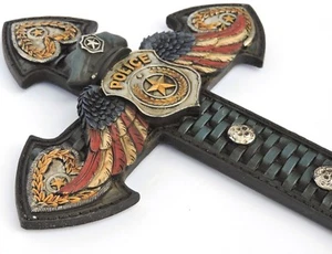 Cross Police Officer LE Badge Hat Eagle Wings 14x8 3/4 inch Wall Hanging New - Picture 1 of 4