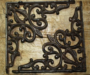 4 LG Cast Iron Antique Style HEART Brackets Garden Braces RUSTIC Shelf Bracket  - Picture 1 of 2