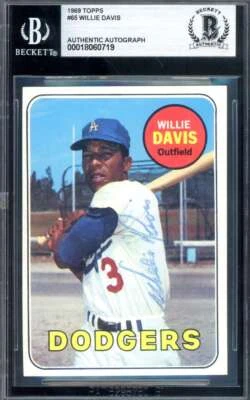 Autógrafo Topps 1969 firmado vintage por Willie Davis Beckett BAS Foto 1 de 2