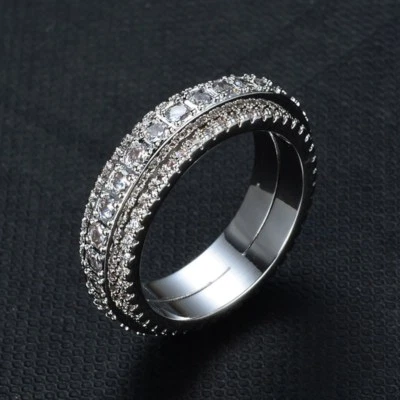 Anillo de compromiso para mujer relleno de oro blanco joyería AAA CZ banda giratoria talla 6-9 Foto 1 de 4