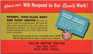 50er Jahre GLEN ROCK, PA / De Soto Auto Werbe Postkarte "KELLER MOTOR SERVICE" - Bild 1 von 2