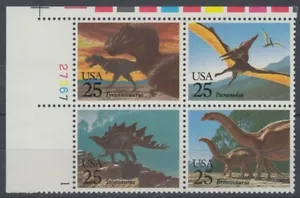 US 1989 PRE HISTORICAL ANIMALS UHM PLATE BLOCK DINOSAURS (ID:265/D21061) - Bild 1 von 1