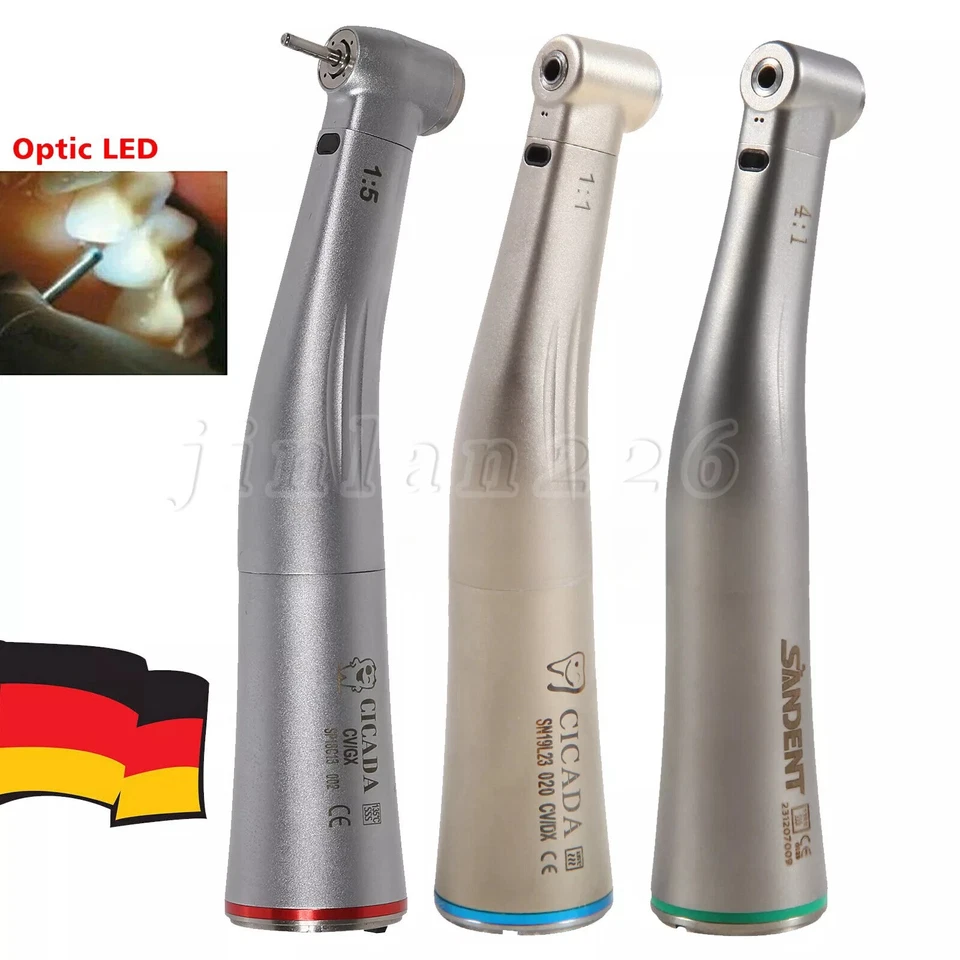 SANDENT Dental 1:1 1:5 4:1 Fiber Optic LED Handstück Winkelstück mit Licht rot grün blau