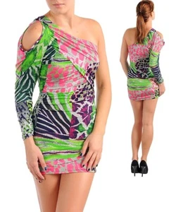 Women's One Shoulder Printed Casual Mini Dress - Picture 1 of 1