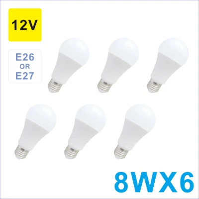 6 pcs Led Light Bulb 8W A19 A60 E26 Cool White 12V Low Voltage Lamp Bulb 800lm  - Image 1 of 4