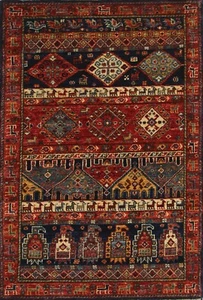 3 x 4 ft Navy Blue Gabbeh Afghan Hand Knotted Tribal Area Rug - Picture 1 of 13