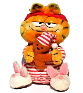 9" Plush Garfield "The Night Before" PJ's And Bunny Slippers, with Pokey Bear - Picture 1 of 7