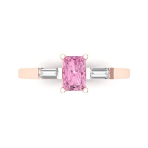 14K Rose Gold Three-Stone Engagement Ring, 0.8 ctw Simulated Pink Diamond - Picture 1 of 11
