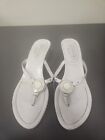 COACH White Sandals thong Leather Wooden Heel Sz 6.5