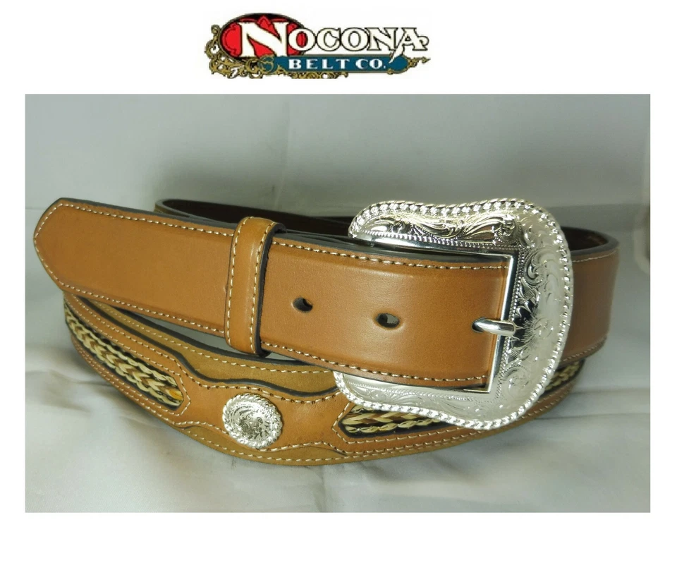 NOCONA Cintura cowboy western country cuoio pelle fibbia incisa crine borchiata - Immagine 1 di 1