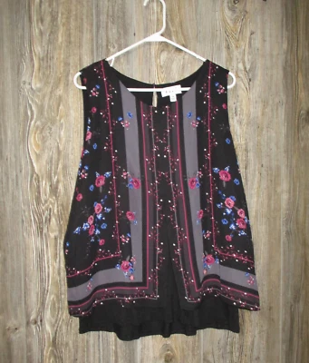 Elle Black Floral Sleeveless Tank Top Sz XXLBoho Witchy Fairy Festival Office - Image 1 of 4