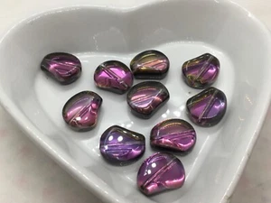 10 nugget shaped glass beads with AB coating, two tone purple, black on reverse - Picture 1 of 4