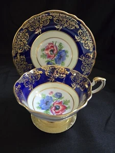 Paragon Kobalt Rot & Blau Anemone Mohn Tasse & Untertasse Gold Vergoldet Bone China Eng. - Bild 1 von 11