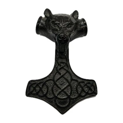 Colgante Martillo Thor Mjolnir Cabeza de Lobo Vikingo Para Hombre Negro Pesado Solo Foto 1 de 4