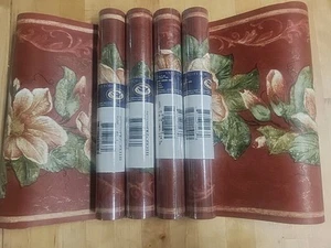 4x Valley Forge Wallpaper ! BORDER !! RED BOTANICAL  SEALED 5 YARD ROLLS 4 ROLLS - Picture 1 of 3